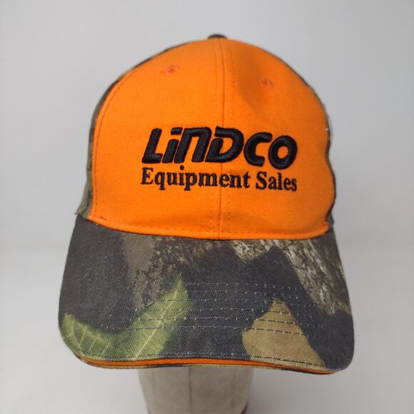 Lindco Equipment Orange & Camo Strapback Hat Embroidered Spell Out Logo - Picture 3 of 12